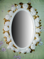 欧式美式田园风格玫瑰花经典椭圆形镜 化妆镜浴室镜玄关装饰镜子