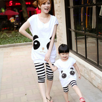 夏装新款亲子母女 韩版两件套熊猫亮片母女亲子装 母女全家装