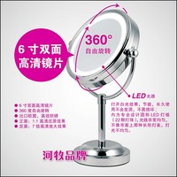 LED带灯台式双面化妆镜子8倍放大梳妆镜专业金属大号镜欧美包邮