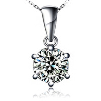 新款925纯银女士吊坠女友情人节礼物 闪耀10克拉大颗钻石水晶项链
