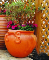 红泥陶盆-素烧花盆-欧式花盆-如意图案红陶罐 欧式花钵