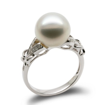 瑞蒂娅珠宝 白色南洋珍珠戒指 天然珍珠 18K金镶钻石戒指 正品