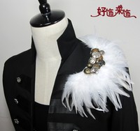 欧美韩式 新郎男士婚礼 舞台演出朋克白色羽毛胸针胸花羽毛肩章