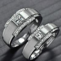 麦维斯 18K白金公主方钻石群镶钻戒女戒 情侣对戒 结婚戒指