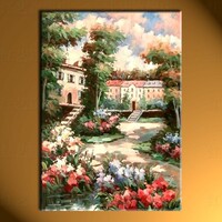 酒店现代纯手绘油画装饰画欧式壁画客厅挂画玄关无框画花园景bq27