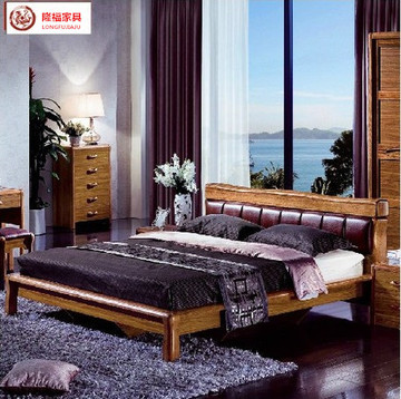 隆福家具中式卧室虎斑木家具 虎斑木实木床1.5 1.8米双人床 大床