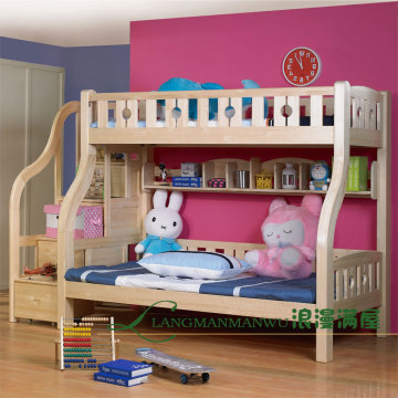 100%纯实木床 高端松木家具双层床子母床高低床上下铺儿童床 梯柜