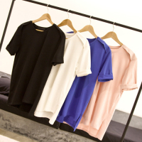 2015夏装韩版女装新款中长款奥代尔短袖拼接T恤宽松圆领短袖tee