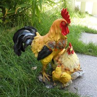 田园风格公鸡母鸡一家摆件树脂鸡工艺品花园动物装饰仿真公鸡摆设