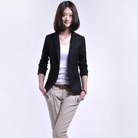 2013新款女秋装黑色职业小西装/韩版修身显瘦中长袖单粒扣薄外套