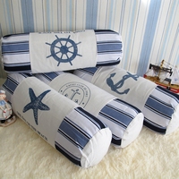 包邮地中海风格海洋靠垫抱枕圆柱型家居布艺印花装饰海螺海星腰枕