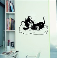 墙贴 卡通儿童房卧室电视背景墙纸 酣睡的小猫 猫和老鼠 家居贴纸