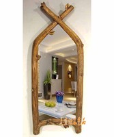 欧美乡村风格复古仿实木浴室壁挂镜化妆镜试衣镜玄关装饰镜子