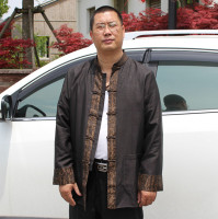 古丝路中式服装经典传统男士休闲唐装100%真丝香云纱莨绸长袖上衣