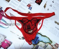 可爱卡通猴头贴图案 细带T裤 高弹舒适 红色 精品男士丁字裤