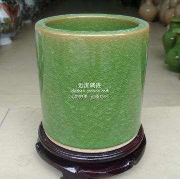景德镇陶瓷笔筒 官窑笔筒 冰裂釉笔筒 高档笔筒绿色釉