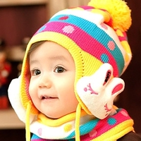 韩国男女儿童围巾毛线 宝宝潮版秋冬款婴儿护耳帽子围巾两件套装