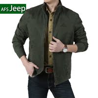 afs jeep战地吉普全棉立领短款薄夹克中老年男士军式时尚拼色外套