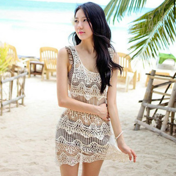 2014新品爆款韩版蕾丝钩花沙滩装沙滩裙比基尼外罩衫女士吊带外衫