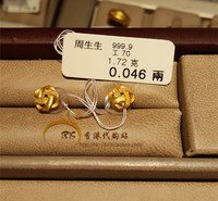 香港代购周生生专柜正品 黄金足金 磨砂如意结曲奇耳钉69681 现货