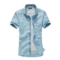 2015春夏季韩版商务时尚修身纯色100%纯棉男士短袖时尚衬衫