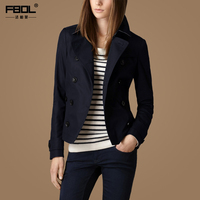 FBOL2014秋装新款欧美高端短款女装修身型双排扣西装风衣外套女