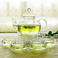大容量耐热玻璃茶具套装组杯 泡花茶壶加热透明花草茶具整套加厚