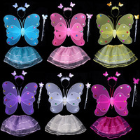 六一儿童演出服装表演装扮道具 双层天使蝴蝶翅膀三件套 不掉金粉