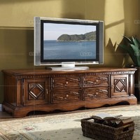 欧式实木电视柜 美式乡村电视柜 实木雕花视听柜 仿古漆做旧家具