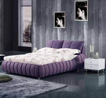 南瓜公主布艺床儿童软体床拆洗紫色创意女孩榻榻米1.5米1..8矮床