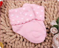 纯棉松口粉色婴儿袜子 可爱点点纯棉新生儿长筒棉袜 不勒脚设计