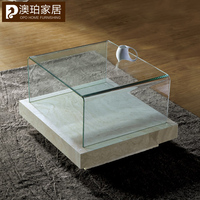 天然大理石方几简约现代欧式玻璃创意小茶几白洞石方形角几B-058