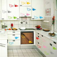 卡通彩色小鱼墙壁贴纸 可移除厨房卫生间瓷砖玻璃贴 家居随心贴