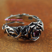 泰国进口，女生最爱复古荆棘玫瑰泰银925纯银戒指，开口设计