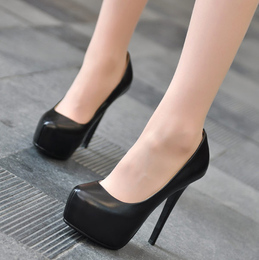 2014春季新款女鞋 夜店超高跟韩国公主性感真皮单鞋 牛皮细跟厚底