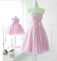 儿童婚纱礼服裙花童裙母女礼服公主裙表演服摄影亲子装 粉红礼服