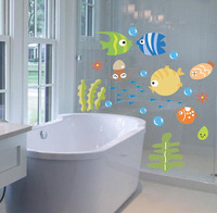 卡通动物随意贴 七彩小鱼 可移除墙贴纸 客厅卧室卫生间儿童房