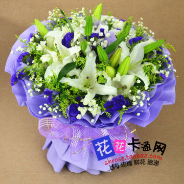 上海浦东杨浦同城鲜花速递昆明11朵白色香水百合生日爱情祝福鲜花