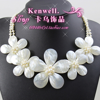 卡乌 天然母贝 珍珠 大花朵 时尚韩国短款项链 海边渡假风情 饰品