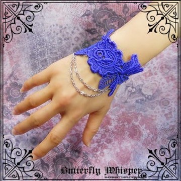 『夜幽蓝』哥特欧式复古个性遮疤痕花朵流苏宽时尚宝蓝色蕾丝手链
