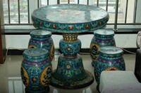 正宗北京景泰蓝老货掐丝珐琅工艺品，桌凳一套收藏版