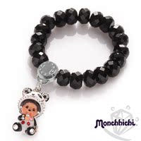 Monchhichi正品萌趣趣蒙奇奇黑玛瑙半宝石串珠手链饰品BRA021-C01