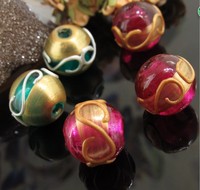 捷克进口手工琉璃 精致复古双彩手绘绕丝球珠