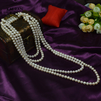 卡尔安正品天然淡水珍珠项链长款毛衣链可定做长度近圆强光8-9mm