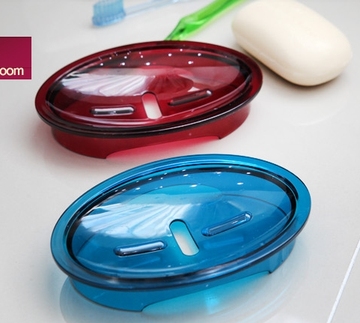 韩国进口昌信 透明 塑料 彩色 椭圆 小香皂盒 肥皂盒