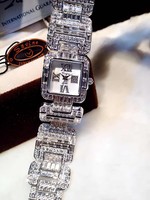 香港名牌SAVINA专柜正品 奢华满钻表带 方形 钻字女表JW3208手表