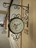 欧式创意客厅韩版静音时石英田园风白色现代简约铁艺术双面挂钟表