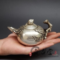 仿古铜器白铜黄铜镀银水壶茶壶摆件桃形壶酒壶装饰礼品古玩收藏品