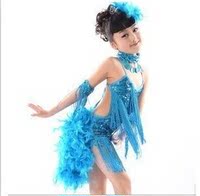 新款儿童拉丁舞服装夏少儿流苏拉羽毛拉丁舞女比赛考级演出服恰恰