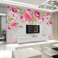 心墙手绘现代中式大型壁画践约粉色花卉电视背景墙纸卧室客厅壁纸